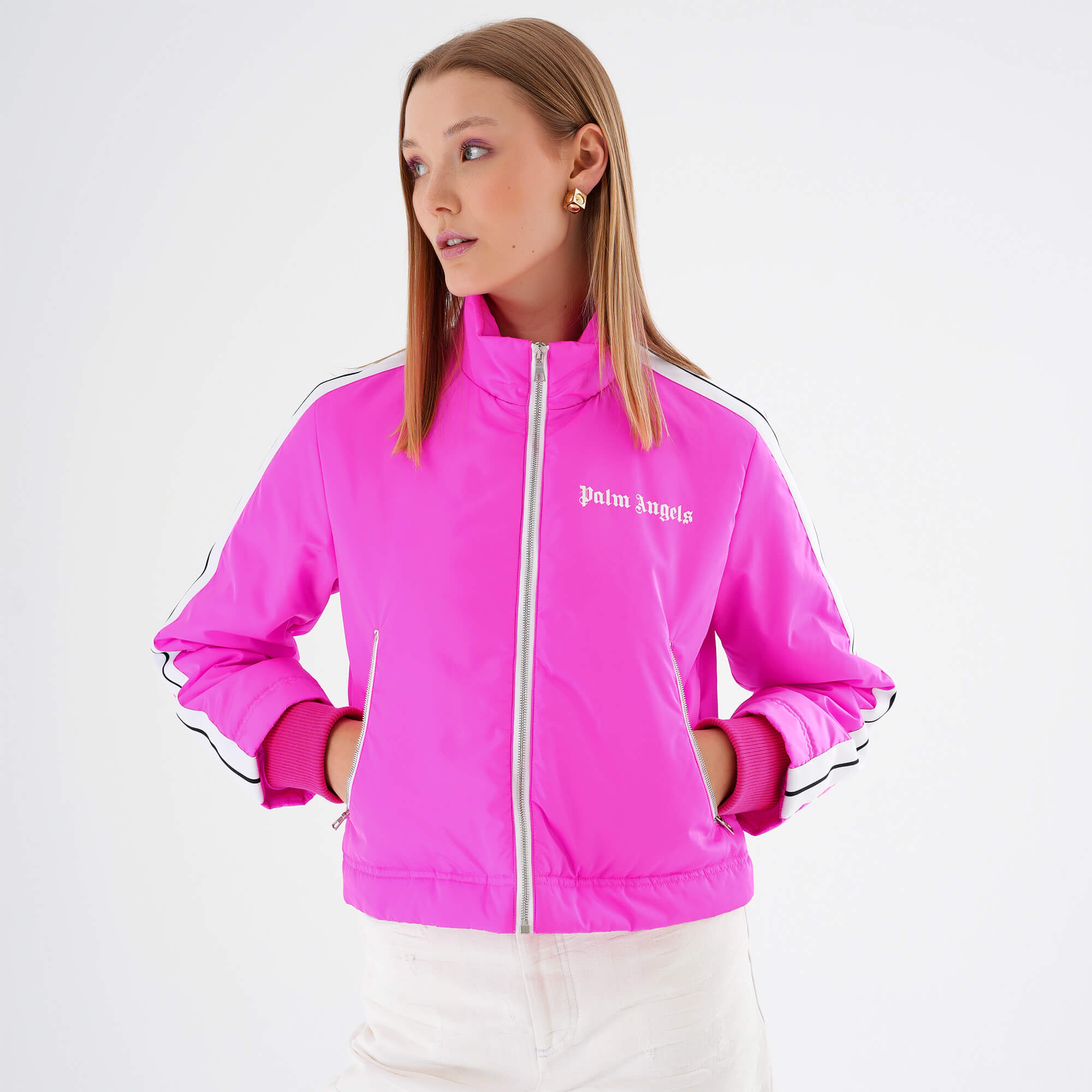 Palm Angels - Neon Pink Logo Print Puffer Jacket M 